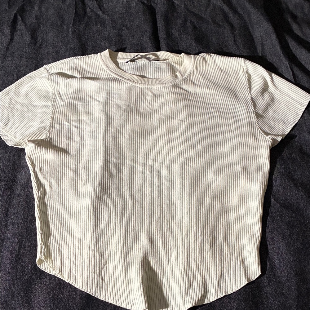 Zara Ribbed Short Sleeve Tee — Off-White